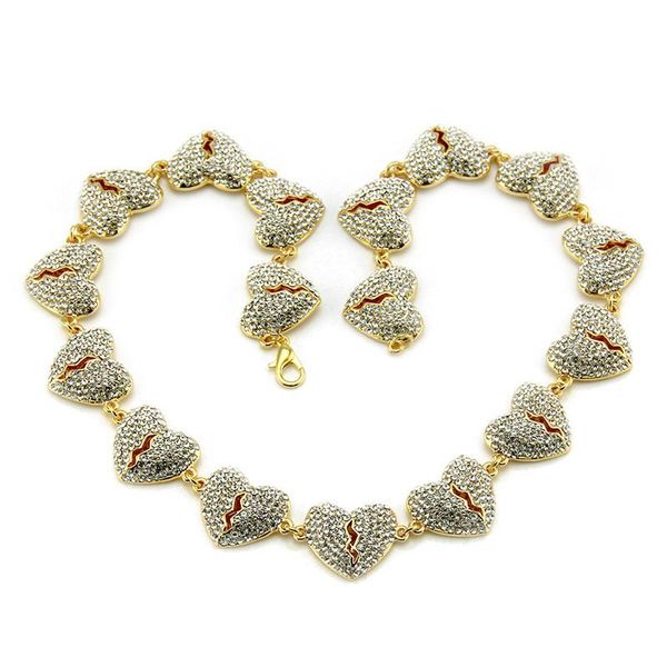 

street fashion hip hop alloy shiny love necklace domineering cool broken heart item pendant chokers, Golden;silver
