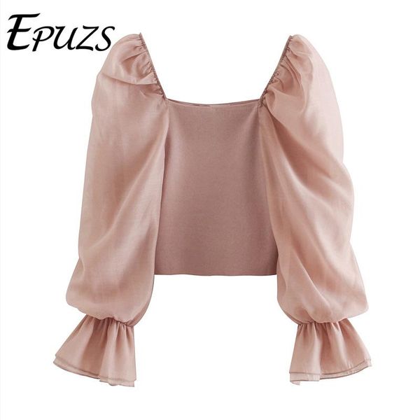 

women's blouses & shirts crop elegant puff sleeve shirt women patchwork knitted blouse summer ladies square collar clothing 20, White