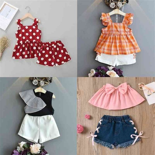 Bebé roupas de treino para crianças roupas de vestuário conjunto top + saia buraco jeans crianças roupas meninas 1-6 ano 210326