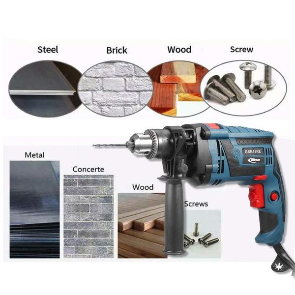 

professiona electric drills 220v impact drill 16mm 1200w screwdriver woodworking metal multi-function power tools kits with tool box