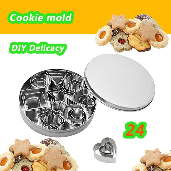 

baking moulds 24pcs/set stainless steel fruit cookie cake biscuit dough cutter mold fondant 2