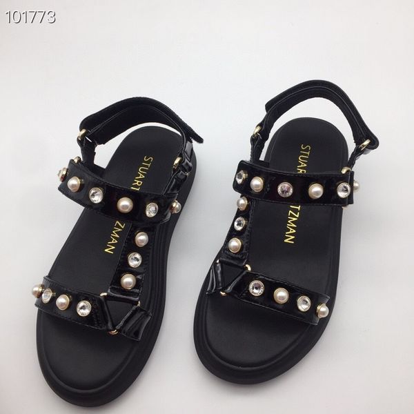 

new sw women sandals pink pearl fashion casual thick flat bottom air beaded, Black