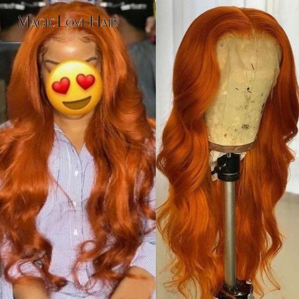 

magic love13*6 orange wig 26 inch lace wigs brazilian remy human hair body wave t part pre plucked with baby hair1, Black;brown