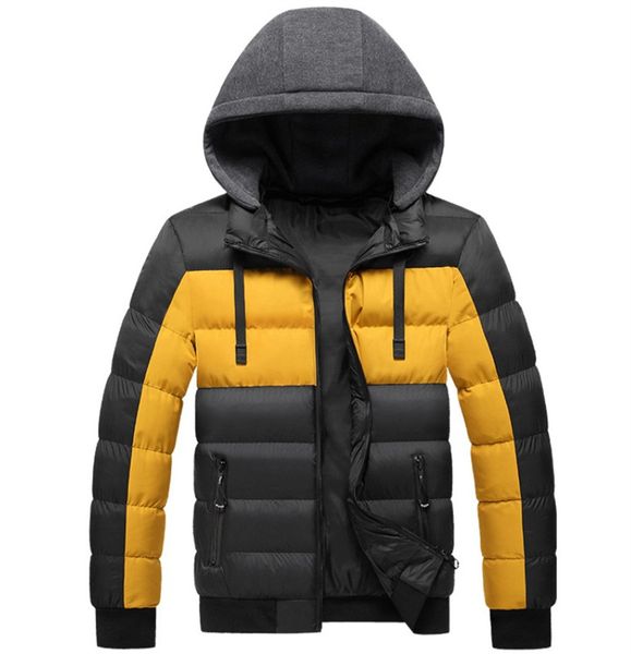 

men's hooded warm panelled jackets winter coats puffer jacket thicken cotton coat with removable hood pockets plus size  4xl, Black;brown
