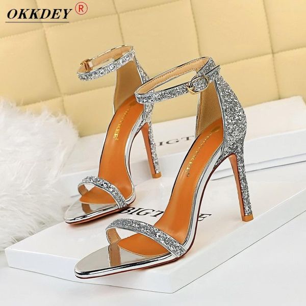 

sandals 2021 women's high heels sequined word belt fashion casual super heel 8cm shoes roman, Black