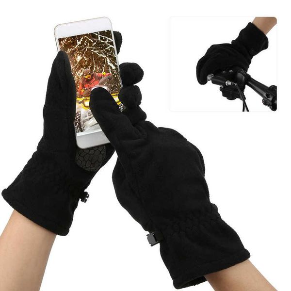

cycling gloves 1 pair polyester keep warm winter outdoor sports touching screen, Black