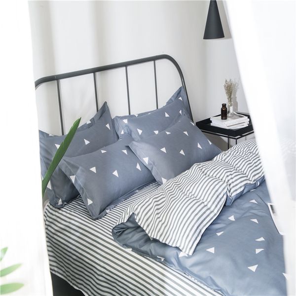 

bedding sets solstice home textile single double teen boy/girl linen sets gray triangle stripe bed sheet pillowcase duvet cover mdy6