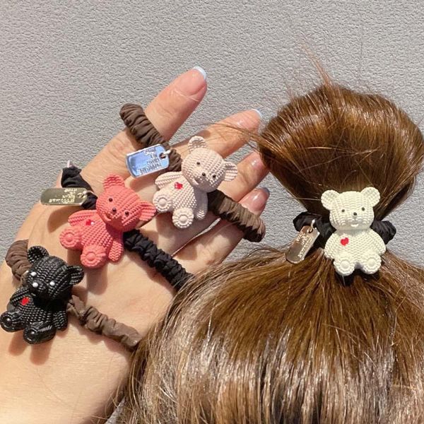 

hair accessories rope simple bear cute cartoon ring head elastic rubber band for girls, Slivery;white