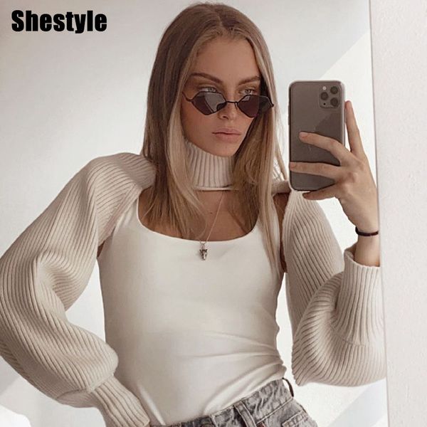 

shestyle turtleneck swearter women lantern long sleeve knitted khaki fashion brand design high street streetwear by a, Black;white
