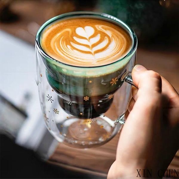 

mugs 300 mlheat-resistant double wall glass cup creative christmas tree coffee mug with lid cute gifts for girls