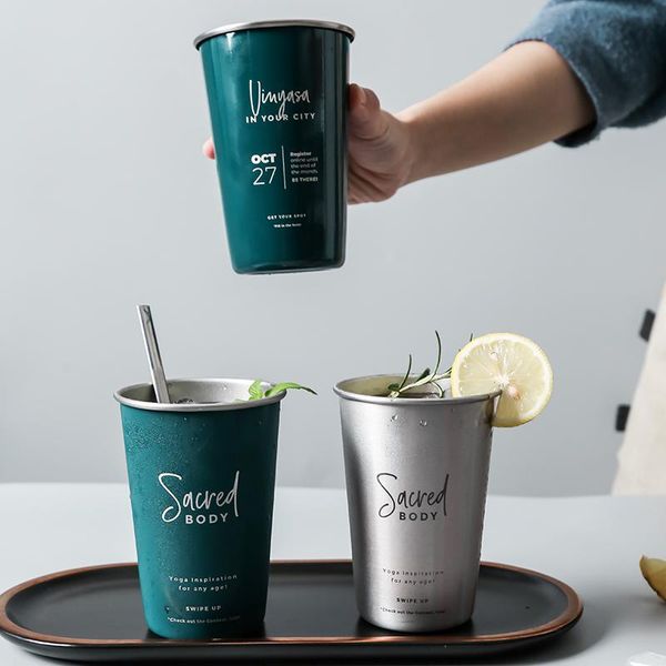 

mugs 500ml ins industrial style stainless steel beer mug cute pattern coffee cup tea kawaii kitchen drinkware