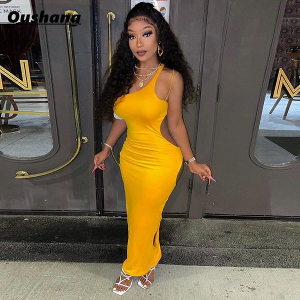 

casual dresses maxi for women 2021 side cutout one shoulder party night club outfits bodycon long dress sheath streetwear summer, Black;gray