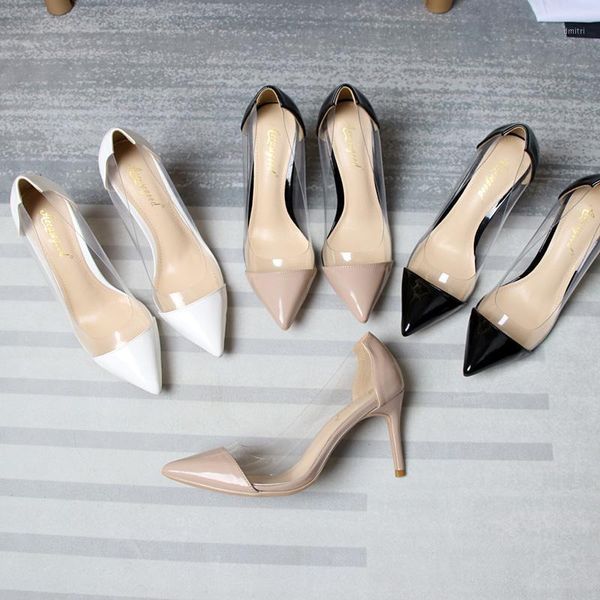 

dress shoes color matching patent leather transparent pointed high heels women's stilettos with black pumps spring 2021