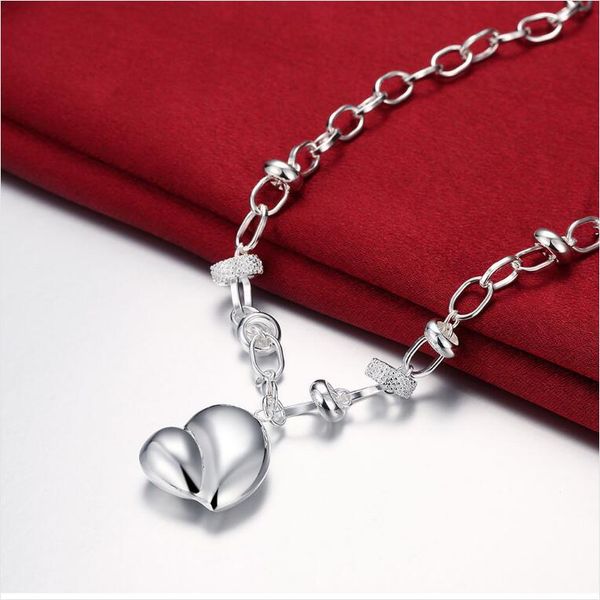 

women's sterling silver plated hanging big peach heart chains necklace 20inchs*5mm gssn055 fashion lovely 925 silver plate jewelry neck