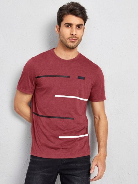 

men striped patched detail tee 534i#, White;black
