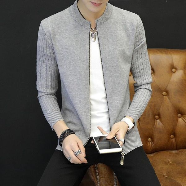 

men's sweaters men korean fashion sweater coat slim fit streetwear solid color zip up grey cardigan casual knitted, White;black