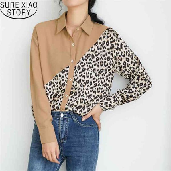 

vintage print autumn shirt women loose clothing fashion leopard long sleeve blouse and 6049 50 210506, White