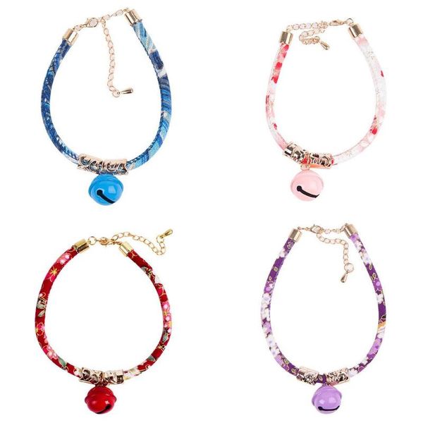

cat collars & leads pet bell collar necklace jepanese style kitten accessory elastic cats with extension chain puppy decoration product