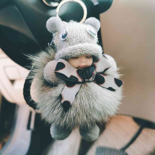 

small pendant jewelry lovely doll decompression key chain car 2021 creative female exquisite high-grade plush, Silver