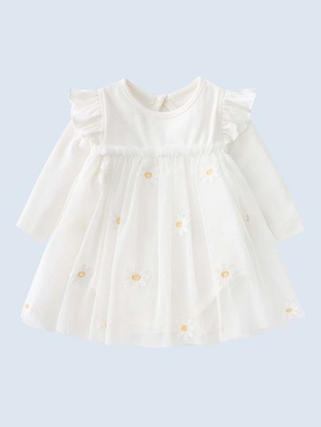 

baby floral embroidery ruffle trim dress she, Red;yellow