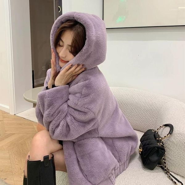 

women's fur & faux autumn clothing winter jacket women korean loose imitation coat big pocket thick warm coats, Black
