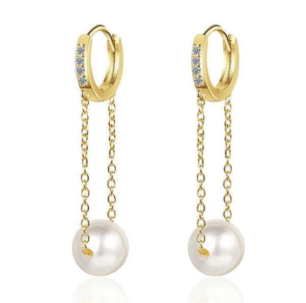

fashion pearl earrings white gold silver color dangle earring luxury single row diamond ear buckle chain women jewelry