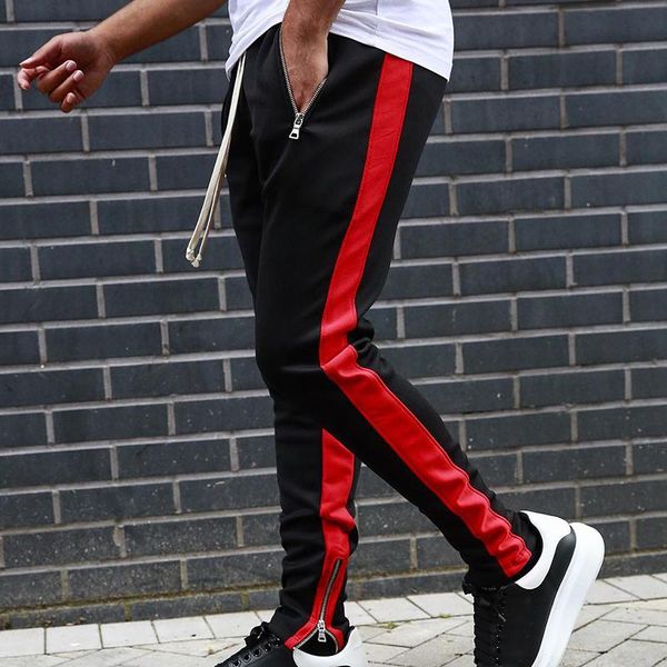

sports pants men running zipper athletic soccer pant training sport elasticity jogging gym trousers men's, Black