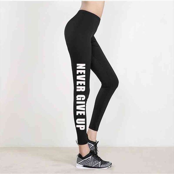 

women leggings never give up printing legging spring fitness legging legins jogging activewear femme mujer pants plus size, Black