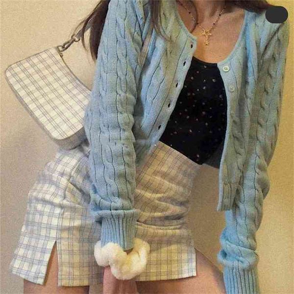 

women long sleeve button knit sweater cable crop cardigan 210512, White