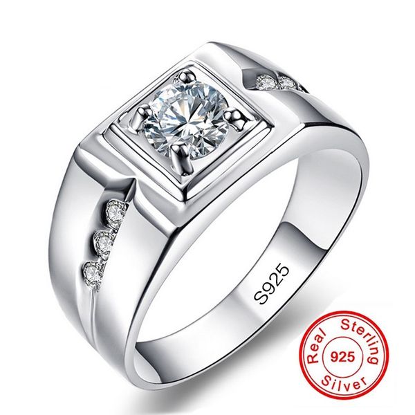 

solitaire male ring 925 sterling silver 0.5ct aaaaa cz stone engagement wedding band rings for men luxury party jewelry, Slivery;golden