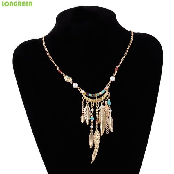 

pendant necklaces long sweater boho chains leaves gold flash tassel short small necklace women acero inoxidable joyeria mujer, Silver