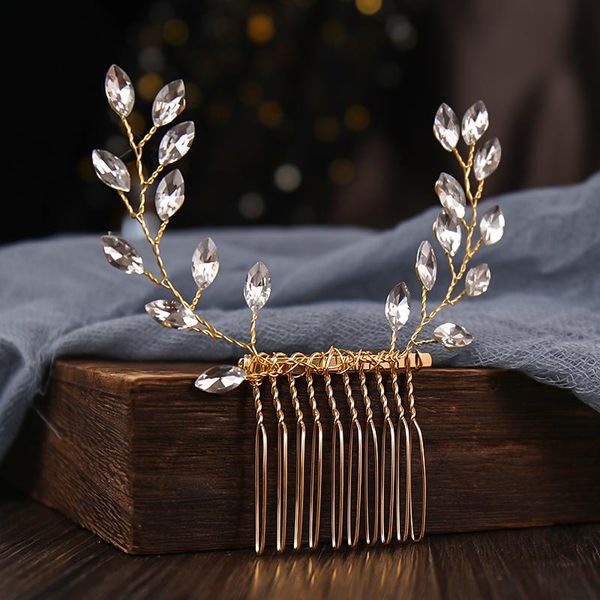

bride wedding gold rhinestones hair comb accessories with crystal bridal side combs headpiece for women jewelry wholesale clips & barrettes, Golden;silver