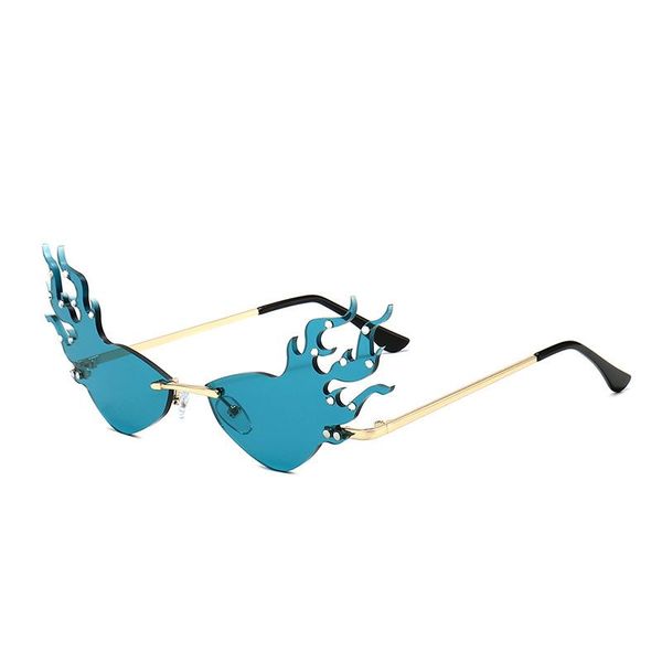 

fashion fire wave flame rhinestone sunglasses women men rimless sun glasses eyewear luxury trending wide side party, White;black