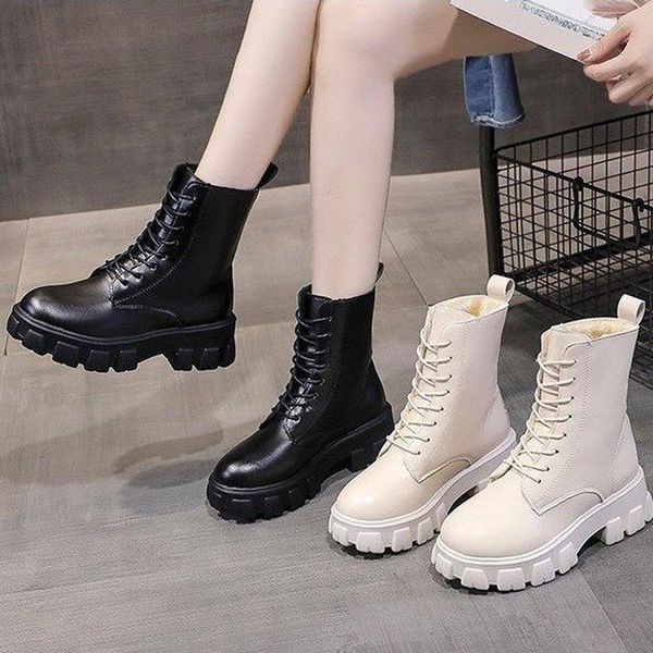 

boots ankle round toe women winter warm lace-up square heel zipper middle heels ladies fashion black brown boot