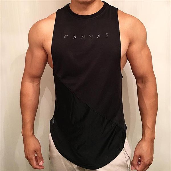 

fitness brand tank men bodybuilding gyms clothing mens sports vest tight fast dry running training stretch splicing, White;black