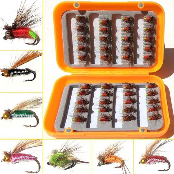 

fishing hooks 40pcs with 1 box ing hook super strong trout nymph lure dry/wet flies nymphs