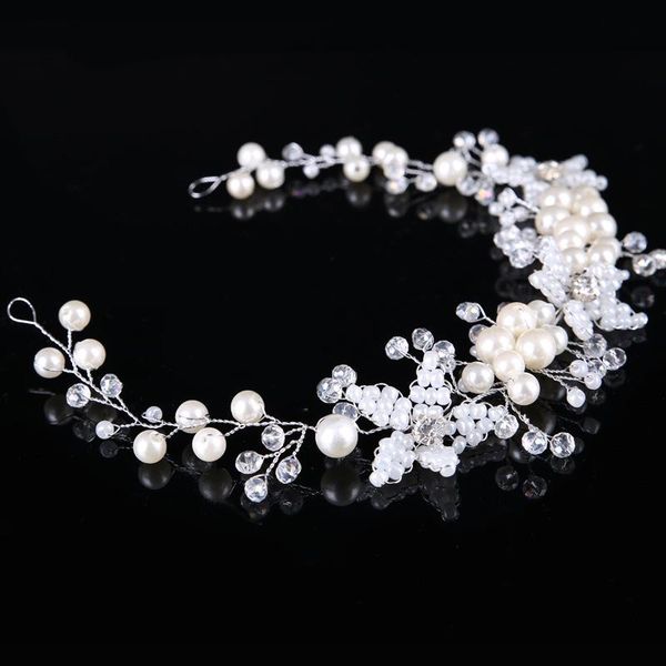 

hair clips & barrettes good quality bride handmade pearl flower headband accessories elegant crystal tiara wedding jewelry hairband, Golden;silver