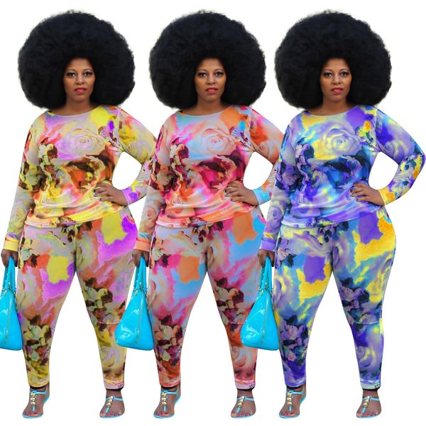 

tie dye plus size trasuit women 2 pieces sets long sleeve o ne and pants 2 pcs summer spring matching sets xl4xlby ai, Black;white