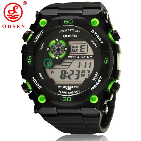 

brand led digital watch men 50m swim sports watches date day alarm fashion green wristwatches relogio masculino, Slivery;brown