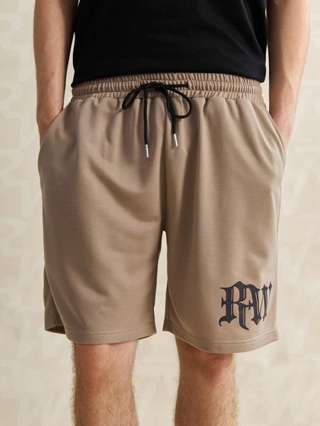 

romwe guys letter drawstring shorts z8jl#, Black