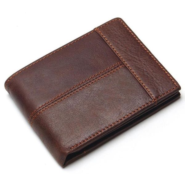

man genuine leather wallet zipper bag big po window retro short purse head layer cowhide tri-fold card holder coin pockt wallets, Red;black