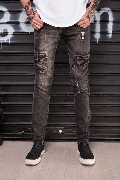 

men's jeans arrival european ripped hole slim straight pants chinese wear and wash long with button 1905 ini9, Blue