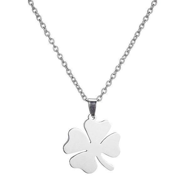 

simple atmospheric stainless steel clover necklace jewelry pendants chains, Silver