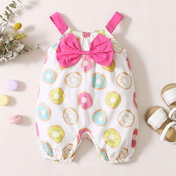 

baby sleeveless donut print bowknot jumpsuit 210528, Blue