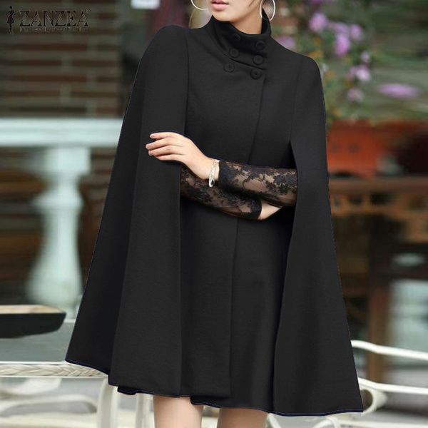 

jacket spring women's turtleneck shawl 2021 elegant office ladies blend coat casual solid cloak cape coats oversized, Black;brown