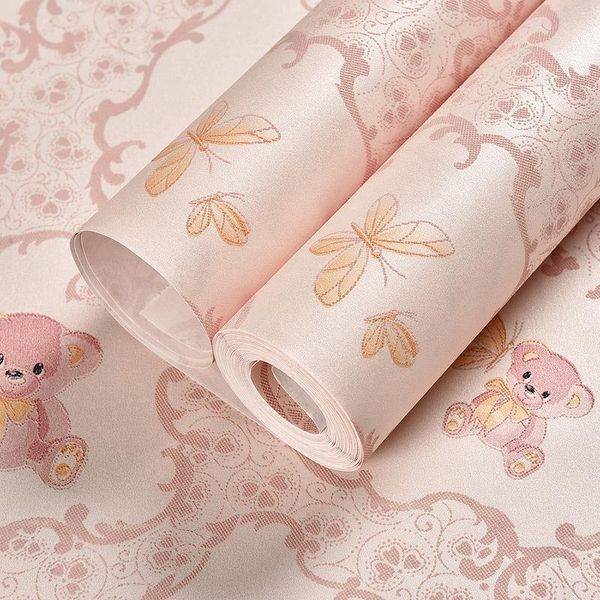 

wallpapers sticker paper cartoon bear wallpaper warm pink cute children room girl bedroom background wall stickers 3d