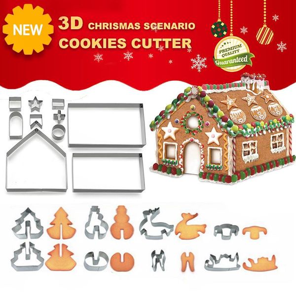 

baking moulds christmas cookie cutters mold stainless steel handmade house candy cake decoration tools kitchen accessories
