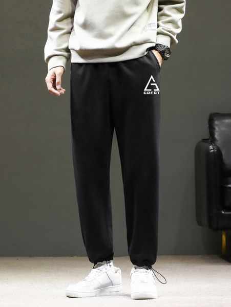 

men geo & letter graphic sweatpants k22f#, Black
