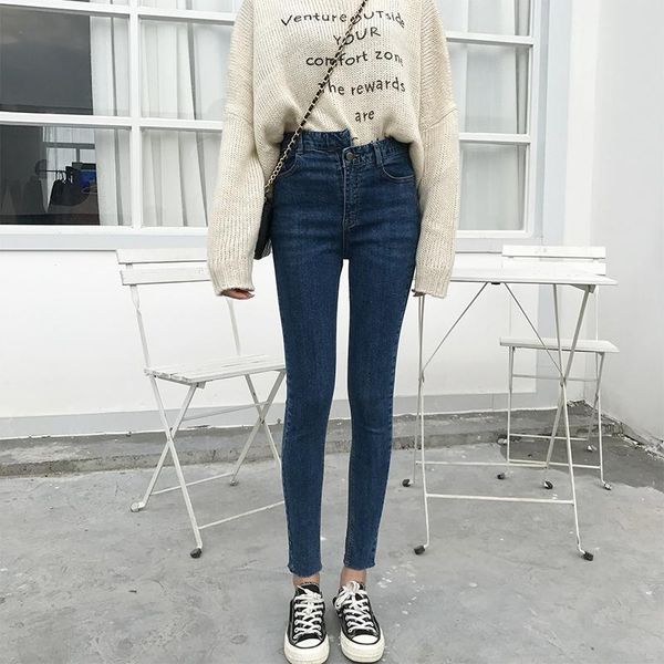 

women's jeans 2021 spring autumn women ankle-length cuffs black students stretch skinny female slim pencil pants denim ladies trousers, Blue