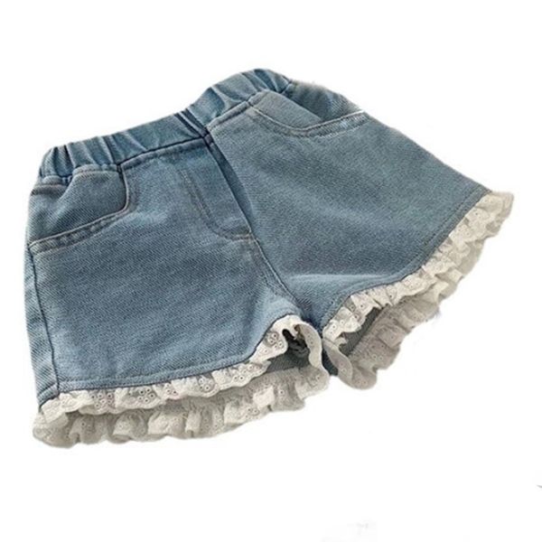 

summer denim shorts lace jeans for girl clothing children's 210528, Black